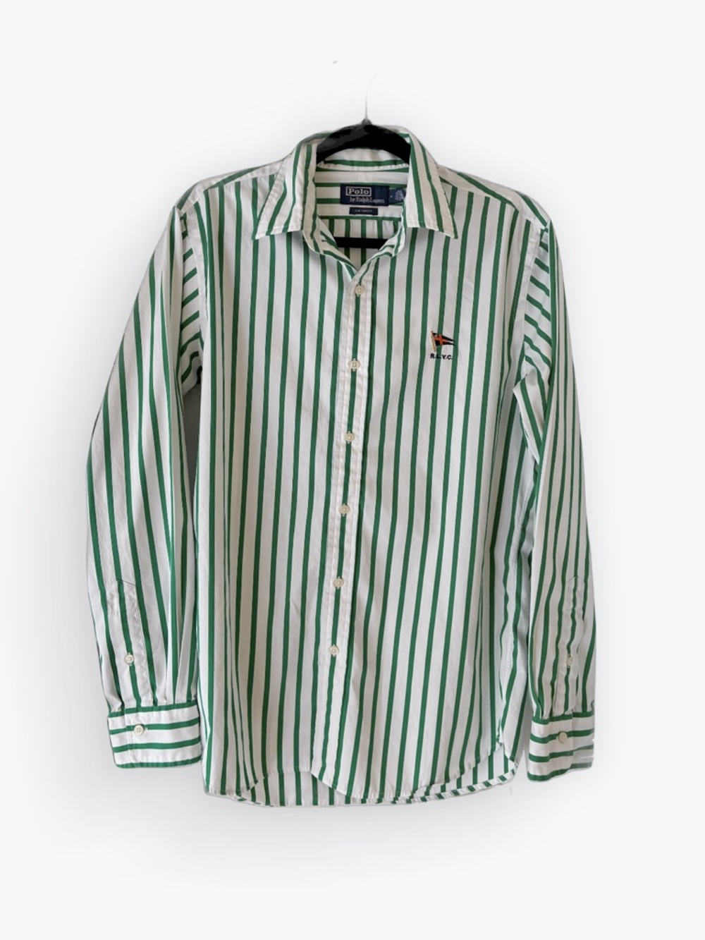 Polo Ralph Lauren Long Sleeve Button Down Shirt White Green Stripes Yacht Club